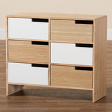 Eben Modern and Contmeporary Two-Tone White and Oak Brown Finished Wood 6-Drawer Storage Cabinet