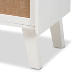 Baxton Studio Balta Mid-Century Modern Transitional Oak Brown Rattan and White Finished Wood 2-Drawer Nightstand