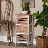 Palta Modern and Contemporary Two-Tone White and Oak Brown Finished Wood 3-Drawer Storage Unit