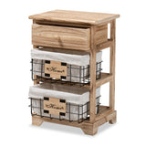 Madra Modern and Contemporary Oak Brown Finished Wood and 1-Drawer Nightstand With Baskets