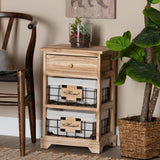 Madra Modern and Contemporary Oak Brown Finished Wood and 1-Drawer Nightstand With Baskets