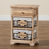 Madra Modern and Contemporary Oak Brown Finished Wood and 1-Drawer Nightstand With Baskets