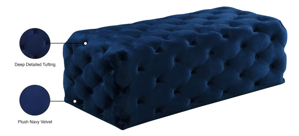Casey Velvet / Engineered Wood / Foam Contemporary Navy Velvet Ottoman/Bench - 52" W x 22.5" D x 18" H