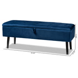 Caine Modern and Contemporary Navy Blue Velvet Fabric Upholstered and Dark Brown Finished Wood Storage Bench