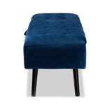 Caine Modern and Contemporary Navy Blue Velvet Fabric Upholstered and Dark Brown Finished Wood Storage Bench