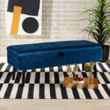 Caine Modern and Contemporary Navy Blue Velvet Fabric Upholstered and Dark Brown Finished Wood Storage Bench