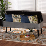 Caine Modern and Contemporary Grey Velvet Fabric Upholstered and Dark Brown Finished Wood Storage Bench