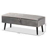 Caine Modern and Contemporary Grey Velvet Fabric Upholstered and Dark Brown Finished Wood Storage Bench