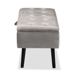 Caine Modern and Contemporary Grey Velvet Fabric Upholstered and Dark Brown Finished Wood Storage Bench