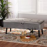 Caine Modern and Contemporary Grey Velvet Fabric Upholstered and Dark Brown Finished Wood Storage Bench