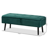 Caine Modern and Contemporary Green Velvet Fabric Upholstered and Dark Brown Finished Wood Storage Bench