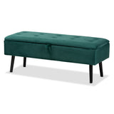 Caine Modern and Contemporary Green Velvet Fabric Upholstered and Dark Brown Finished Wood Storage Bench