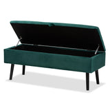 Caine Modern and Contemporary Green Velvet Fabric Upholstered and Dark Brown Finished Wood Storage Bench