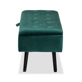 Caine Modern and Contemporary Green Velvet Fabric Upholstered and Dark Brown Finished Wood Storage Bench