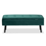 Caine Modern and Contemporary Green Velvet Fabric Upholstered and Dark Brown Finished Wood Storage Bench