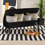 Caine Modern and Contemporary Black Velvet Fabric Upholstered and Dark Brown Finished Wood Storage Bench