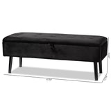 Caine Modern and Contemporary Black Velvet Fabric Upholstered and Dark Brown Finished Wood Storage Bench