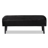 Caine Modern and Contemporary Black Velvet Fabric Upholstered and Dark Brown Finished Wood Storage Bench