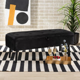 Caine Modern and Contemporary Black Velvet Fabric Upholstered and Dark Brown Finished Wood Storage Bench