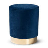 Chaela Contemporary Glam and Luxe Navy Blue Velvet Fabric Upholstered and Gold Finished Metal Ottoman