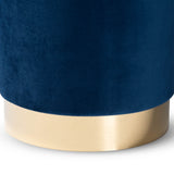 Chaela Contemporary Glam and Luxe Navy Blue Velvet Fabric Upholstered and Gold Finished Metal Ottoman