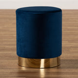 Chaela Contemporary Glam and Luxe Navy Blue Velvet Fabric Upholstered and Gold Finished Metal Ottoman