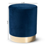 Chaela Contemporary Glam and Luxe Navy Blue Velvet Fabric Upholstered and Gold Finished Metal Ottoman