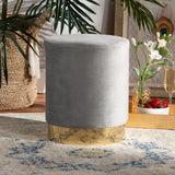 Chaela Contemporary Glam and Luxe Grey Velvet Fabric Upholstered and Gold Finished Metal Ottoman