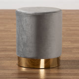 Chaela Contemporary Glam and Luxe Grey Velvet Fabric Upholstered and Gold Finished Metal Ottoman