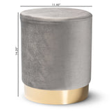 Chaela Contemporary Glam and Luxe Grey Velvet Fabric Upholstered and Gold Finished Metal Ottoman