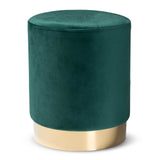 Chaela Contemporary Glam and Luxe Green Velvet Fabric Upholstered and Gold Finished Metal Ottoman