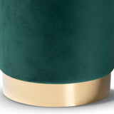 Chaela Contemporary Glam and Luxe Green Velvet Fabric Upholstered and Gold Finished Metal Ottoman