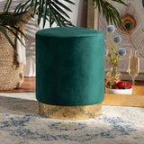 Chaela Contemporary Glam and Luxe Green Velvet Fabric Upholstered and Gold Finished Metal Ottoman