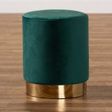 Chaela Contemporary Glam and Luxe Green Velvet Fabric Upholstered and Gold Finished Metal Ottoman