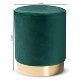 Chaela Contemporary Glam and Luxe Green Velvet Fabric Upholstered and Gold Finished Metal Ottoman