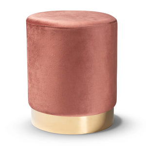 Chaela Contemporary Glam and Luxe Blush Pink Velvet Fabric Upholstered and Gold Finished Metal Ottoman