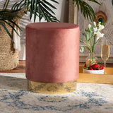 Chaela Contemporary Glam and Luxe Blush Pink Velvet Fabric Upholstered and Gold Finished Metal Ottoman