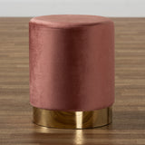 Chaela Contemporary Glam and Luxe Blush Pink Velvet Fabric Upholstered and Gold Finished Metal Ottoman