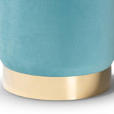 Chaela Contemporary Glam and Luxe Sky Blue Velvet Fabric Upholstered and Gold Finished Metal Ottoman