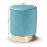 Chaela Contemporary Glam and Luxe Sky Blue Velvet Fabric Upholstered and Gold Finished Metal Ottoman