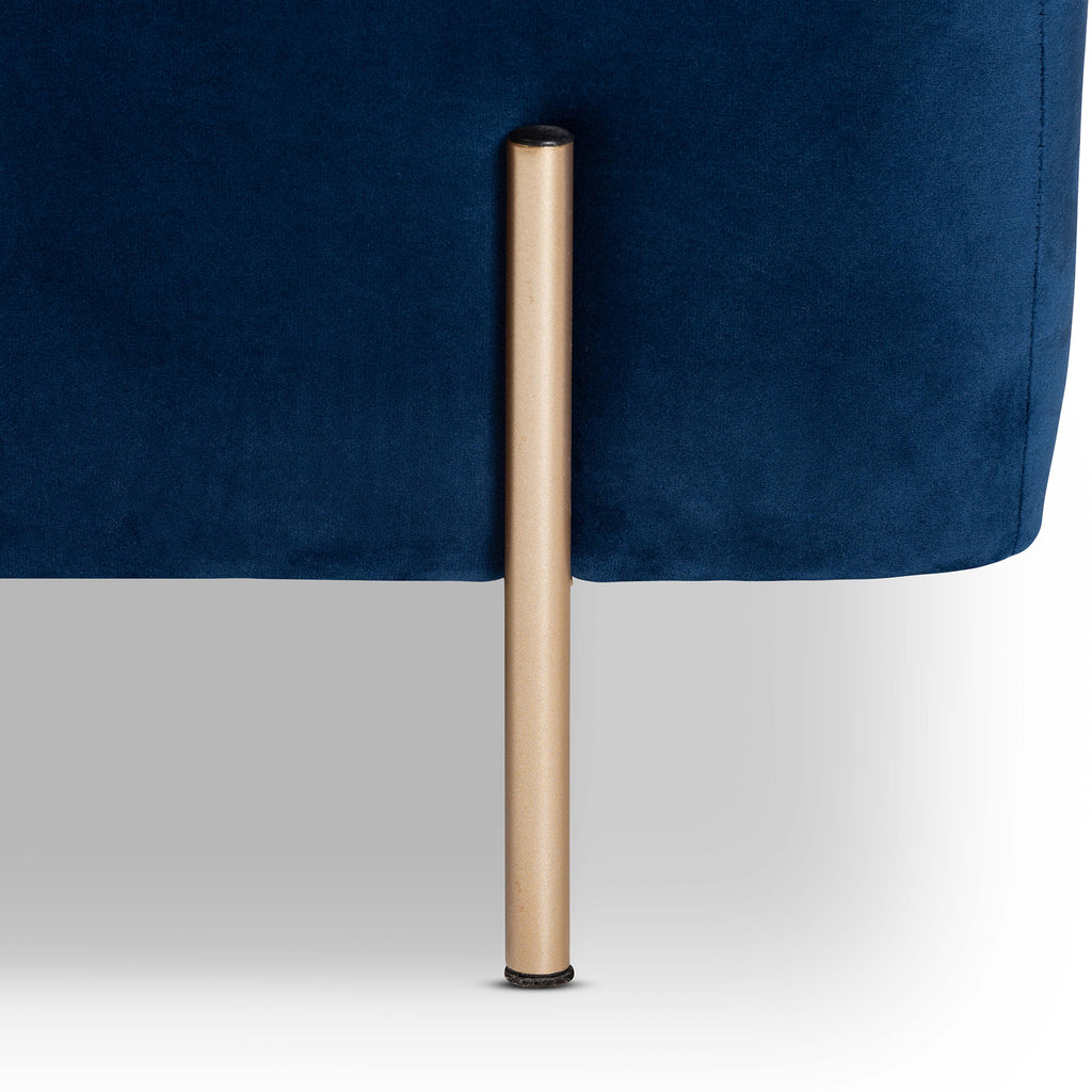 Rockwell Contemporary Glam and Luxe Navy Blue Velvet Fabric Upholstered and Gold Finished Metal Storage Bench