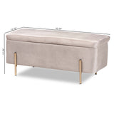 Rockwell Contemporary Glam and Luxe Grey Velvet Fabric Upholstered and Gold Finished Metal Storage Bench