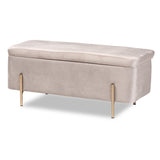 Rockwell Contemporary Glam and Luxe Grey Velvet Fabric Upholstered and Gold Finished Metal Storage Bench