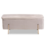 Rockwell Contemporary Glam and Luxe Grey Velvet Fabric Upholstered and Gold Finished Metal Storage Bench