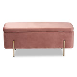 Rockwell Contemporary Glam and Luxe Blush Pink Velvet Fabric Upholstered and Gold Finished Metal Storage Bench