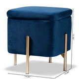 Aleron Contemporary Glam and Luxe Navy Blue Velvet Fabric Upholstered and Gold Finished Metal Storage Ottoman