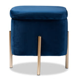 Aleron Contemporary Glam and Luxe Navy Blue Velvet Fabric Upholstered and Gold Finished Metal Storage Ottoman