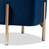 Aleron Contemporary Glam and Luxe Navy Blue Velvet Fabric Upholstered and Gold Finished Metal Storage Ottoman