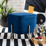 Aleron Contemporary Glam and Luxe Navy Blue Velvet Fabric Upholstered and Gold Finished Metal Storage Ottoman