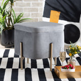 Aleron Contemporary Glam and Luxe Grey Velvet Fabric Upholstered and Gold Finished Metal Storage Ottoman